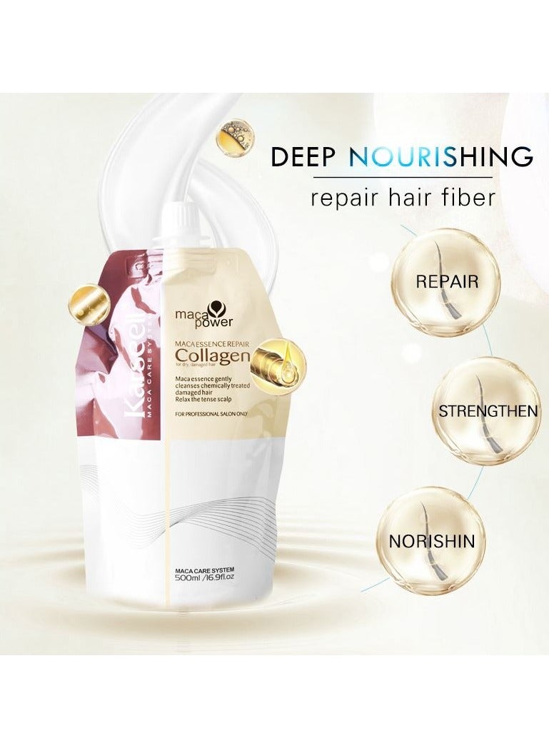 كارسيل قناع ماكا إسنس لإصلاح الشعر بالكولاجين ومضاد لتساقط الشعر 500 مل، علاج للشعر بالكولاجين، إصلاح عميق، ترطيب عميق، قناع شعر بالكولاجين بزيت الأرغان للشعر الجاف والتالف، لجميع أنواع الشعر، لون بيج - Image 2