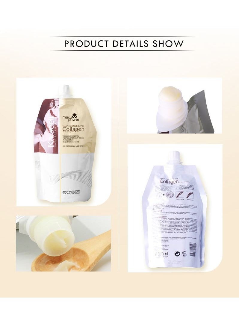 كارسيل قناع ماكا إسنس لإصلاح الشعر بالكولاجين ومضاد لتساقط الشعر 500 مل، علاج للشعر بالكولاجين، إصلاح عميق، ترطيب عميق، قناع شعر بالكولاجين بزيت الأرغان للشعر الجاف والتالف، لجميع أنواع الشعر، لون بيج - Image 3