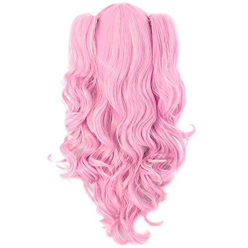 MapofBeauty Multicolor Lolita Long Curly Clip on synthetic Ponytails Cosplay Wig PinkBlonde - Image 3