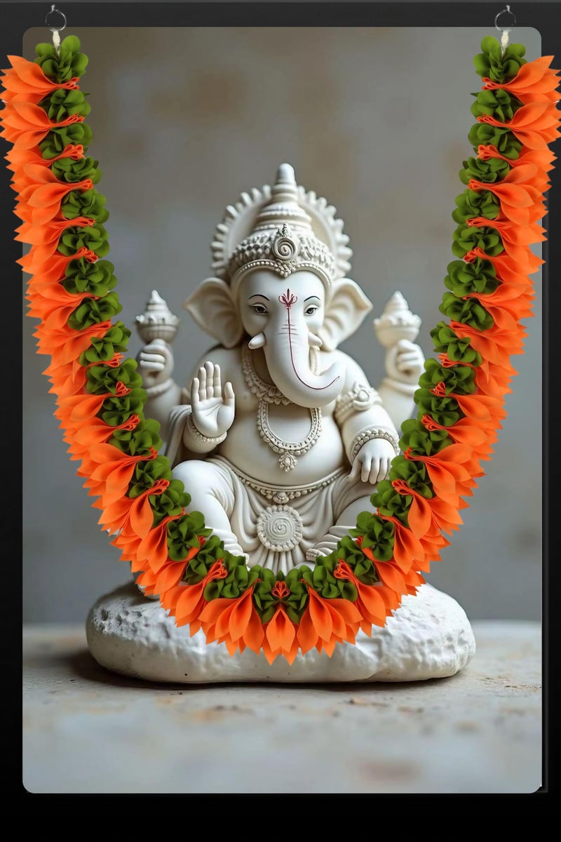 Daedal Crafters Flower Garland for Pooja Mandir Decoration, Hanging Mala for Photo Frame, Decorative Haar Mala for God Idols, Photo Frames of Loved Ones, Ancestors, Pitra & Pooja Room Décor (40 inch) - Image 1