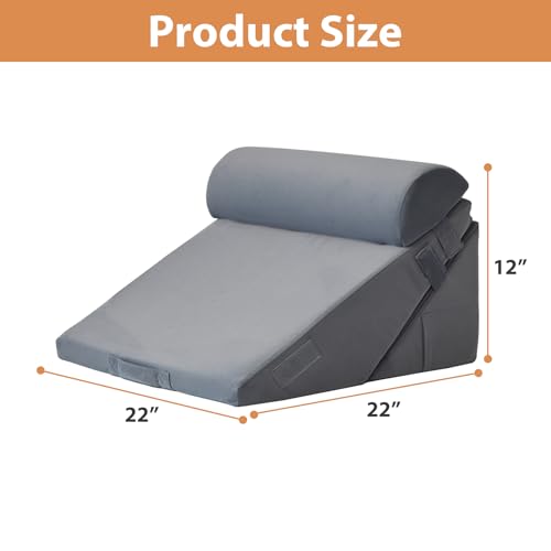 BIEEZZK 3PCS Wedge Pillow for Acid Reflux Relief, Adjustable Wedge Pillow Headboard, Bed Wedges Pillow for Back Pain Relief, Sleeping, Post Surgery, Back Support Pillows for Sitting Up, Snoring, Plush Grey - Image 3