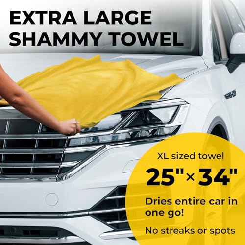 Mighty Cleaner Premium XL Shammy Towel for Car - 2pk (34”x25”) - Super Absorbent Chamois Cloth - Spots & Scratch-Free - Reusable Car Drying Towels - Image 3