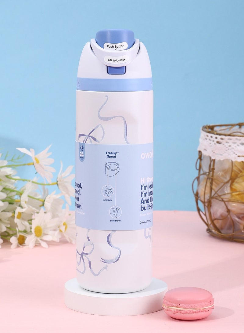 Freesip Insulated Stainless Steel Water Bottle With Straw For Sports And Travel, Bpa-Free, 24-Ounce,Blue Tie - view 2