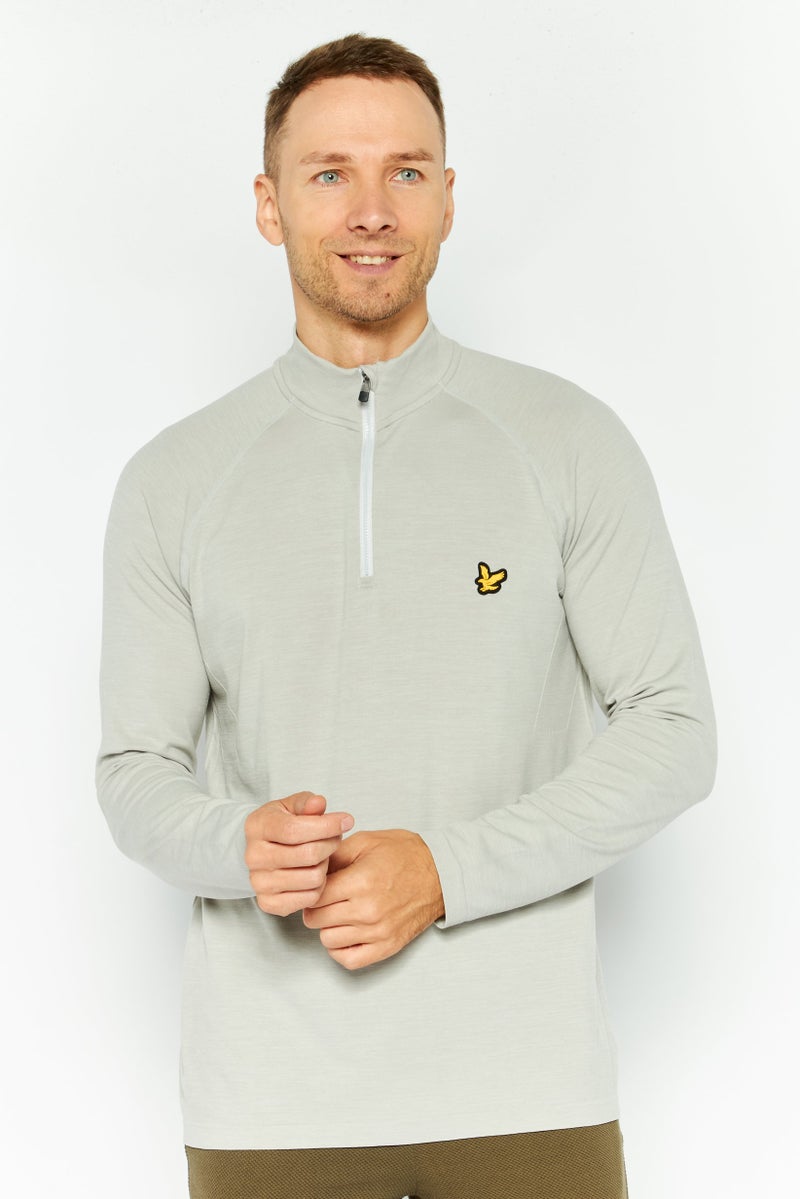 Lyle & Scott سويت شيرت رجالي بأكمام طويلة وياقة مرتفعة بشعار العلامة التجارية، رمادي - Image 1