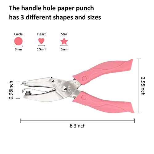 Coolrunner 3-Piece Metal Single Hole Paper Punch - DIY Handheld Punch with Circle/Star/Heart-Shaped Hole Makers - Image 2