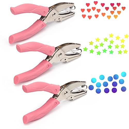 Coolrunner 3-Piece Metal Single Hole Paper Punch - DIY Handheld Punch with Circle/Star/Heart-Shaped Hole Makers - Image 1
