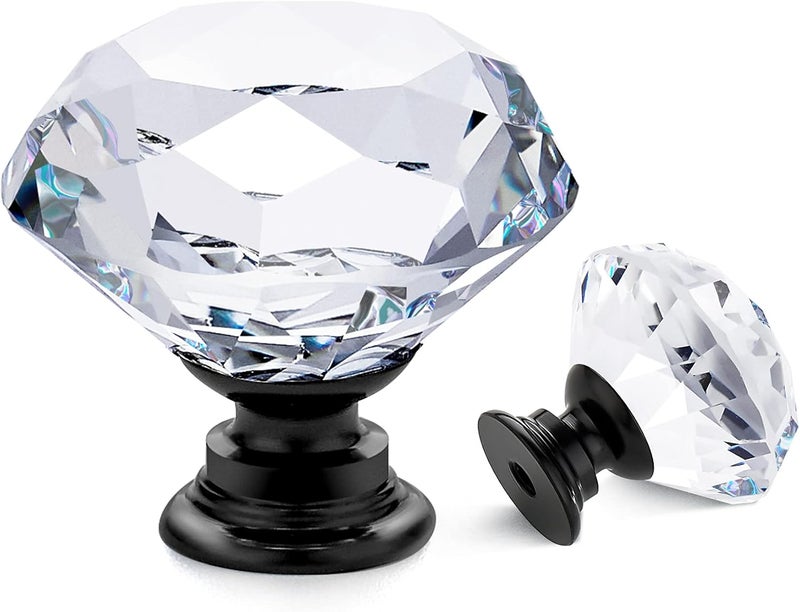 Ravinte 5 Pack Crystal Drawer Knobs - Glass Cabinet Knobs, Diamond Shaped, 30 mm with Black Base - Image 1