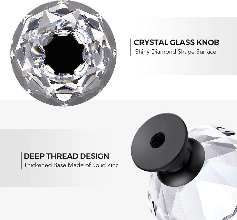 Ravinte 5 Pack Crystal Drawer Knobs - Glass Cabinet Knobs, Diamond Shaped, 30 mm with Black Base - Image 4