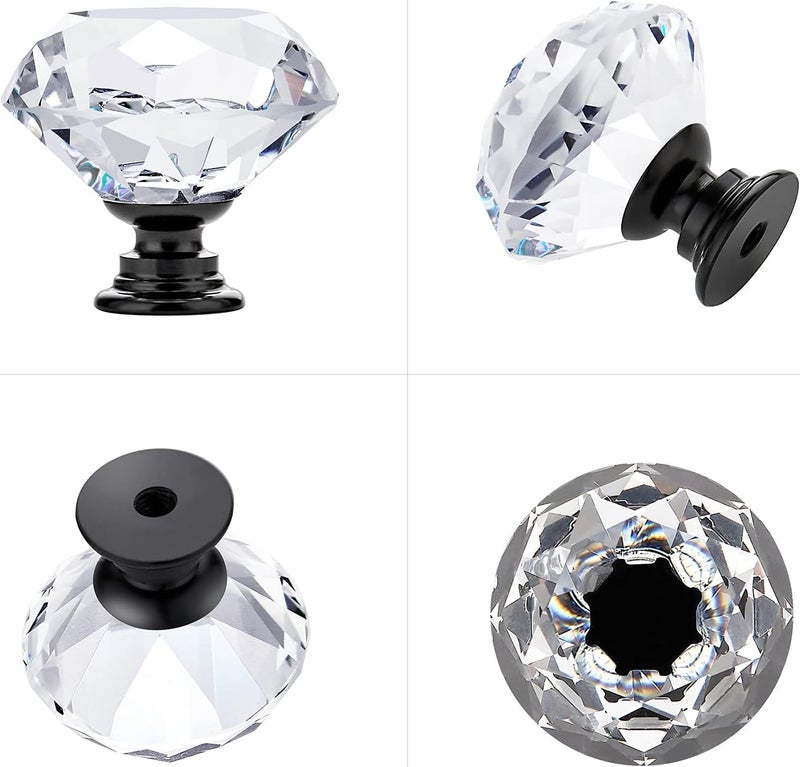 Ravinte 5 Pack Crystal Drawer Knobs - Glass Cabinet Knobs, Diamond Shaped, 30 mm with Black Base - Image 2