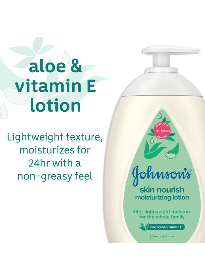Johnson's Baby Johnson's Skin Nourish Moisturizing Baby Lotion with Aloe Vera Scent & Vitamin E, Gentle & Lightweight Body Lotion for The Whole Family, Hypoallergenic, Dye-Free, 16.9 fl. oz - Image 2