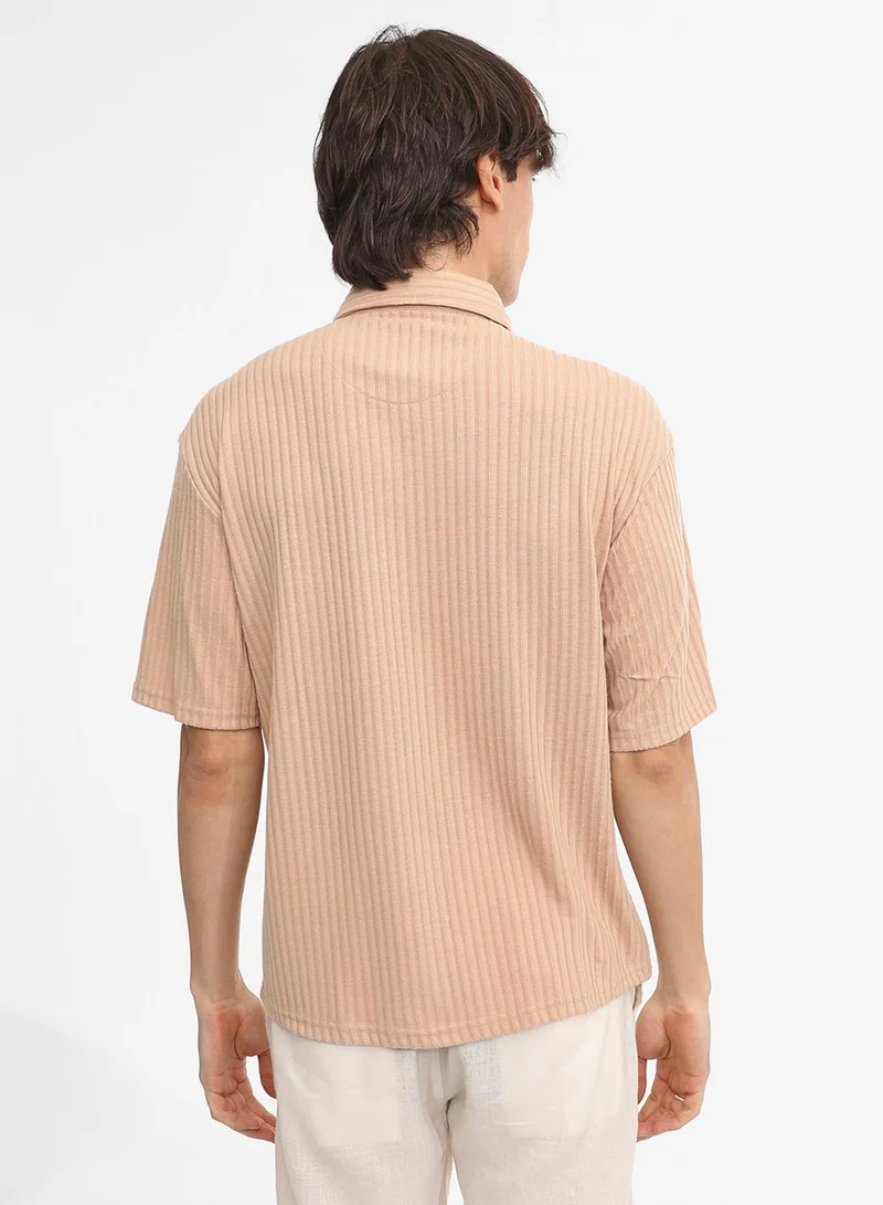 كامبوس سوترا Men's Light Beige Textured Knit Shirt