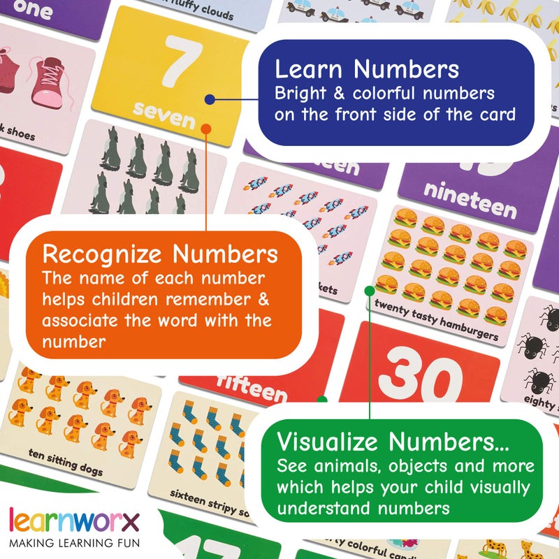 learnworx بطاقات تعليمية للأطفال الصغار 1-3 | بطاقات فلاش للأطفال تحتوي على الحروف والأرقام والحيوانات وألوان الكلمات | بطاقات كبيرة مثالية لرياض الأطفال | بطاقات فلاش من 12 شهرًا إلى 5 سنوات - Image 4