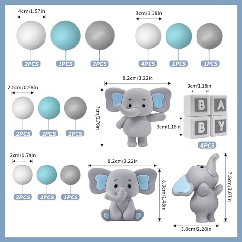 Zafena 28 Pcs Elephant Cake Toppers Balls Cake Decorations DIY Cake Topper for Boy Girl Baby Shower Birthday Party Decorations (Blue) - Image 3