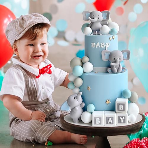Zafena 28 Pcs Elephant Cake Toppers Balls Cake Decorations DIY Cake Topper for Boy Girl Baby Shower Birthday Party Decorations (Blue) - Image 5