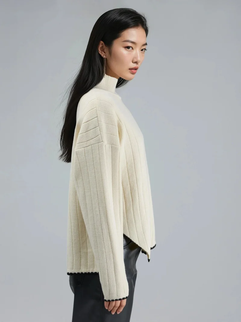 MY FASHION Beige Natural MY FASHION Oversized Sweater with Stitch Detail for Women | Best Price UAE
