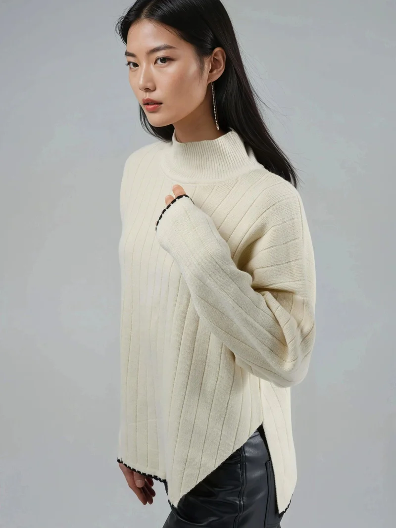 MY FASHION Beige Natural MY FASHION Oversized Sweater with Stitch Detail for Women | Best Price UAE