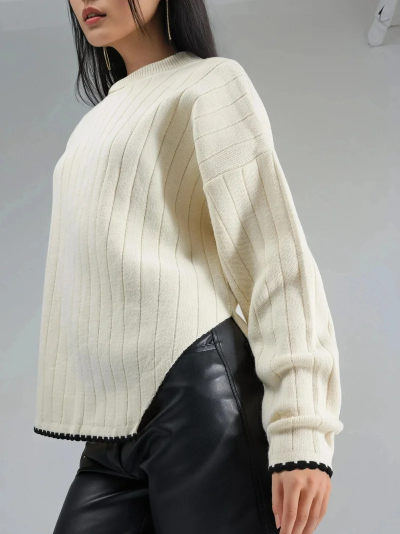 MY FASHION Beige Natural MY FASHION Oversized Sweater with Stitch Detail for Women | Best Price UAE