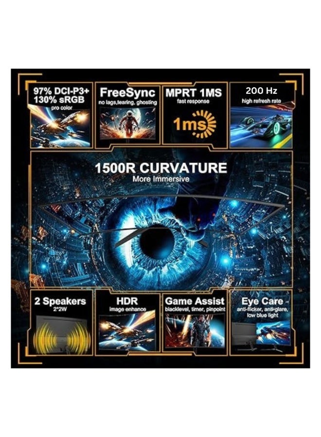 SANSUI 24 Inch Curved Gaming Monitor up to 200 Hz MPRT 1ms with Built-in Speakers,FHD 1080P Computer Monitor Freesync 130% sRGB HDR,HDMI DP Ports VESA Mount Metal Stand(ES-G24C1 HDMI Cable Included) - Image 2