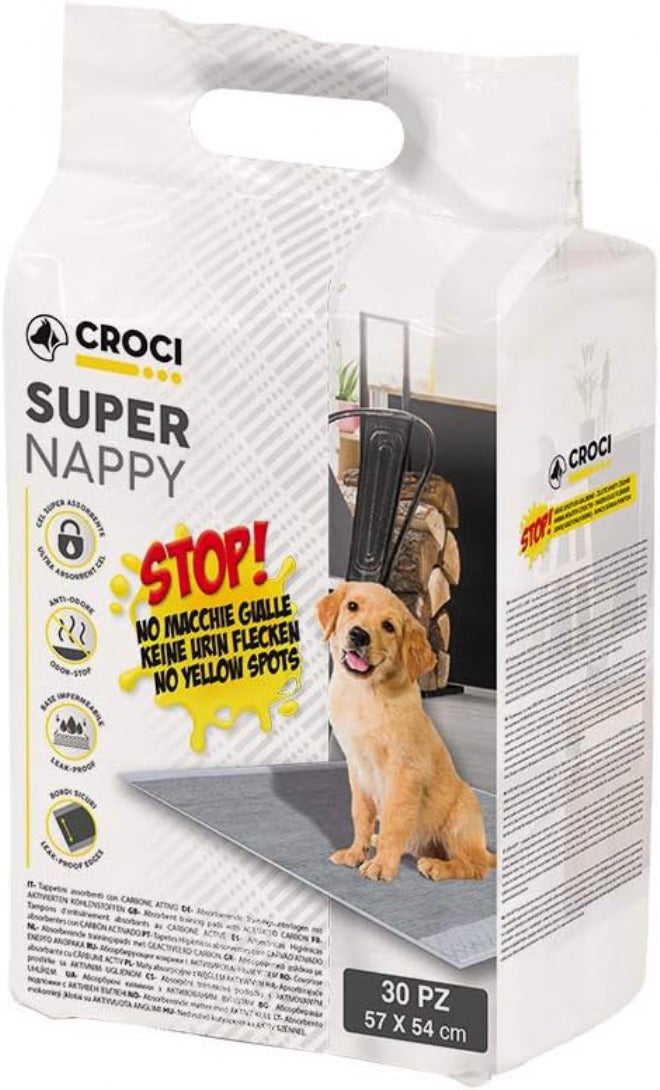 Croci مناديل صحية Croci Super Absorbing مزودة بكربون نشط للكلاب، مقاس 57x54 سم، عدد 30 قطعة. - Image 1