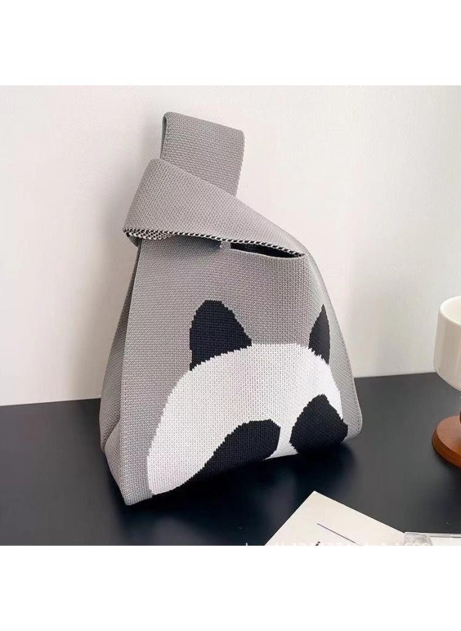 Generic - Ins Flower Cute Style Knitted Bag Hand Gift Bag Gift Bag Tote Bag Wool Bag Lunch Box Carrying Bag I-Color:Black 4 Bears - Image 1