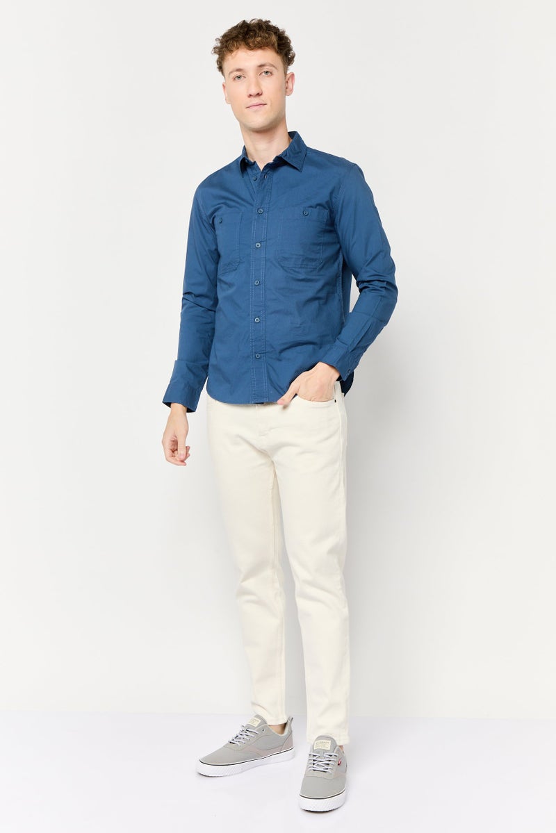 Celio Men Regular Fit Solid Long Sleeves Casual Shirt, Dark Blue  - Image 2