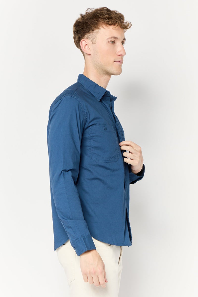 Celio Men Regular Fit Solid Long Sleeves Casual Shirt, Dark Blue  - Image 3