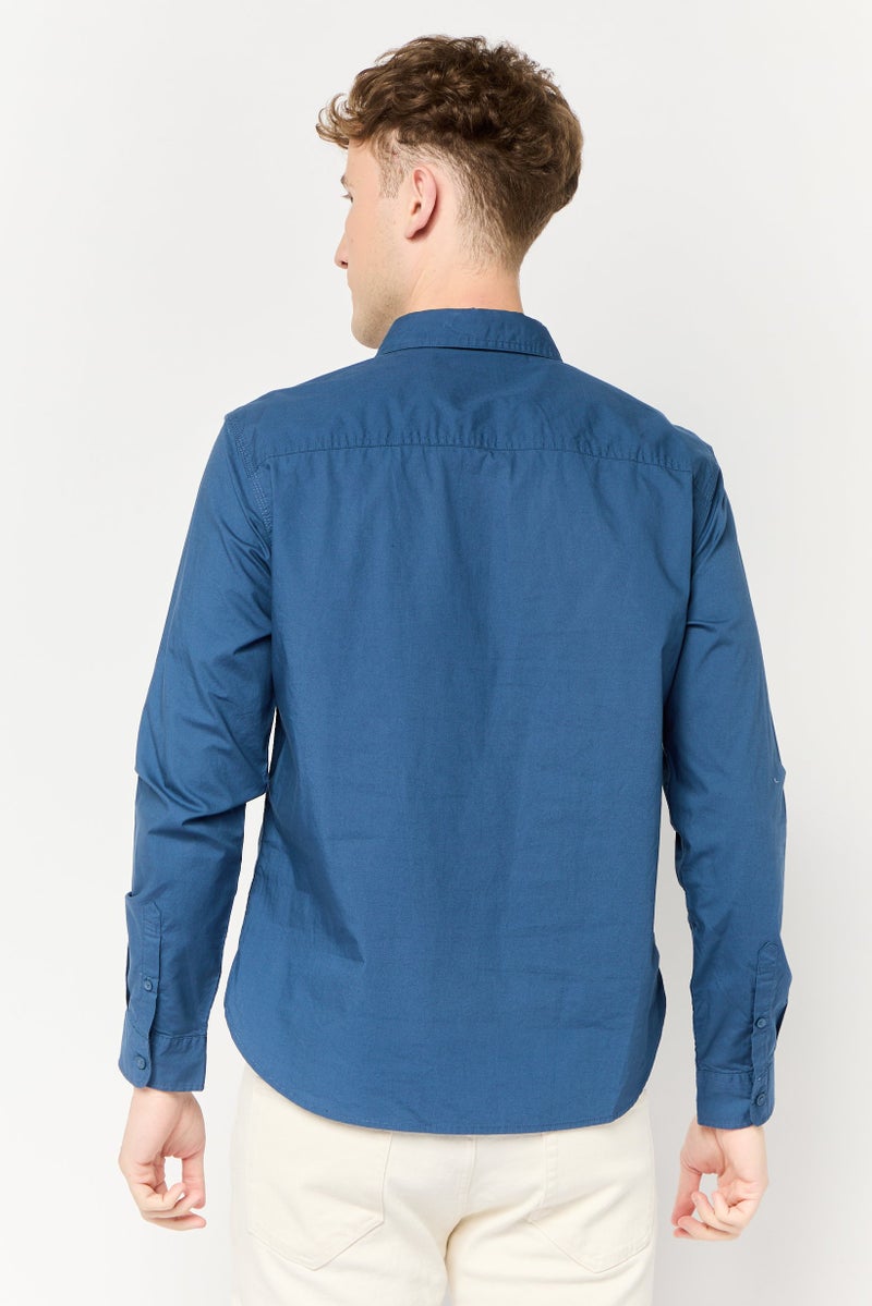 Celio Men Regular Fit Solid Long Sleeves Casual Shirt, Dark Blue  - Image 4