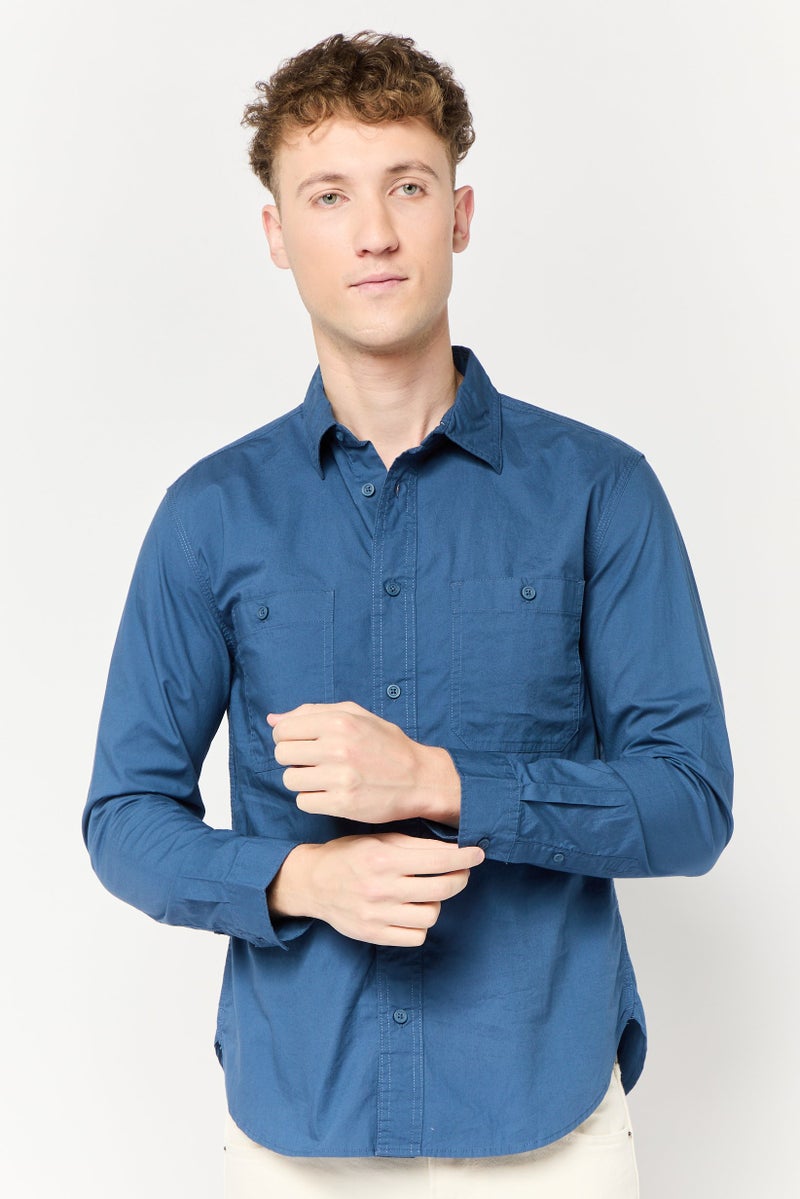 Celio Men Regular Fit Solid Long Sleeves Casual Shirt, Dark Blue  - Image 1