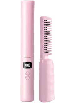 General Hair Straightening Brush, Mini Hair Straightener, Three Temperature Settings, Heated Hair Straightening Comb, Home Hot Comb, Pink  - Image 1