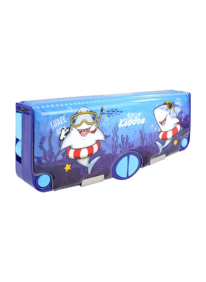 SMILY KIDDOS Smily Kiddos Multi Functional Pop Out Pencil Box for Kids Stationery for Children | 24.5 x 4 x 10cm | - Shark Theme - Blue  - Image 4