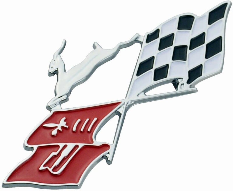 2Pc 1961 Impala Die Cast Rear Quarter Panel Emblem Crossed Flag 3D Badge Sticker KC4525 - Image 4