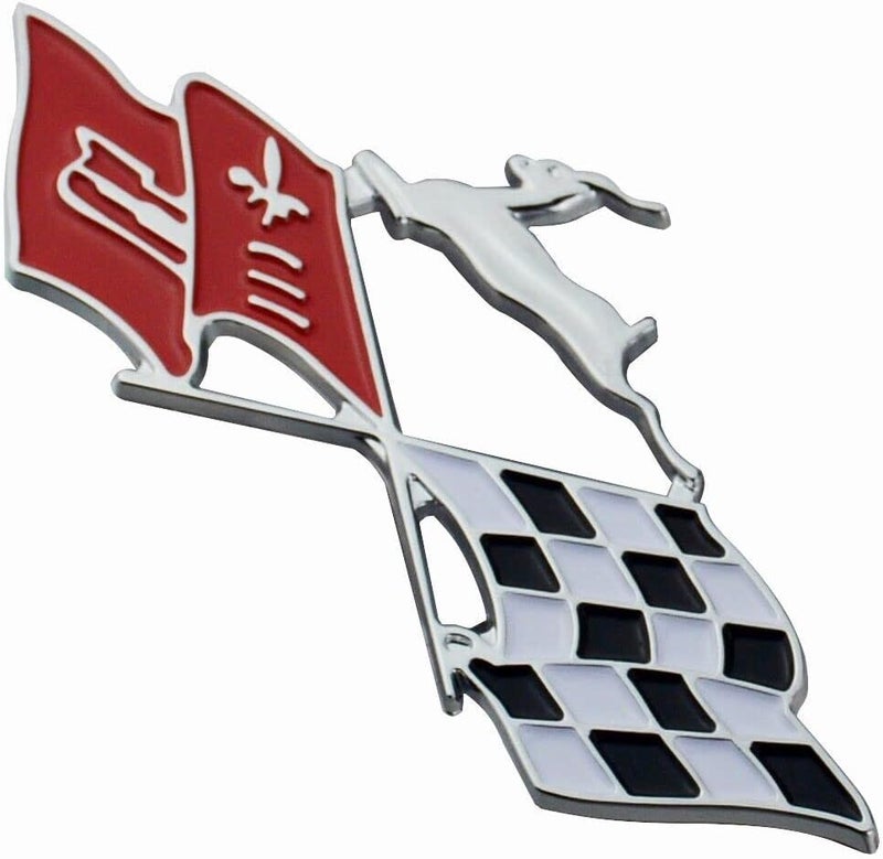 2Pc 1961 Impala Die Cast Rear Quarter Panel Emblem Crossed Flag 3D Badge Sticker KC4525 - Image 3