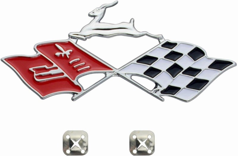 2Pc 1961 Impala Die Cast Rear Quarter Panel Emblem Crossed Flag 3D Badge Sticker KC4525 - Image 2