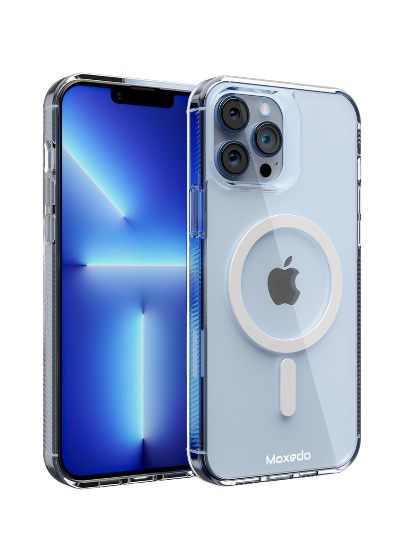 Moxedo حافظة موكسييدو المغناطيسية الواقية 360 درجة شفافة صلبة مع مغناطيسات قوية مدمجة متوافقة مع Magnetic Safe مصممة لجهاز آيفون 13 برو ماكس 6.7 بوصة (أبيض) - Image 1