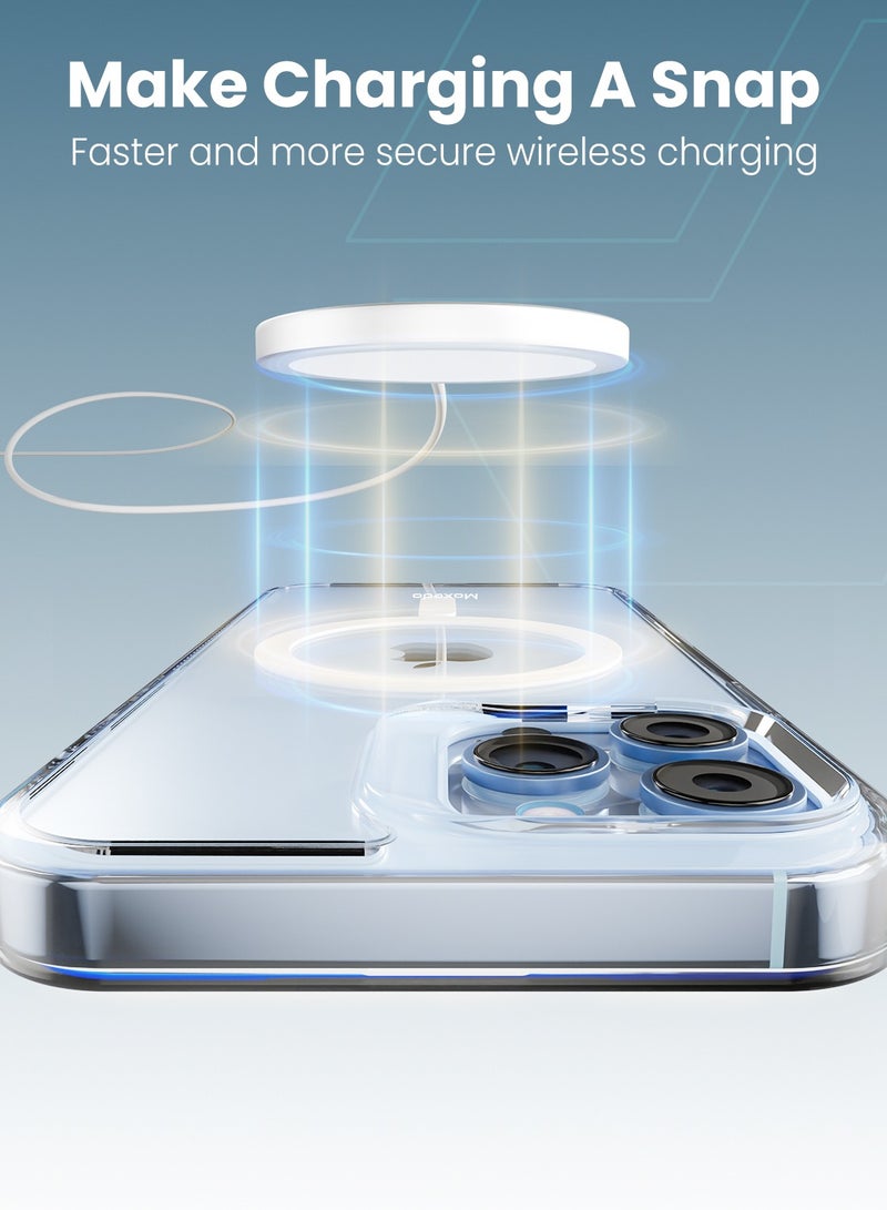 Moxedo حافظة موكسييدو المغناطيسية الواقية 360 درجة شفافة صلبة مع مغناطيسات قوية مدمجة متوافقة مع Magnetic Safe مصممة لجهاز آيفون 13 برو ماكس 6.7 بوصة (أبيض) - Image 2