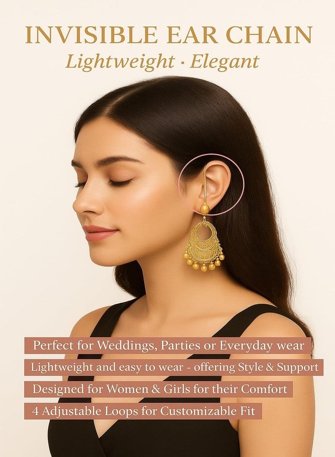 SUPER SOFTENER Gold Plated Invisible Transparent Flexible Stretchable and Adjustable Lightweight Elastic Heavy Earrings Support Ear Chains for Women and Girls Includes With Invisible Earlobe Support Patches (5 Pair with 50 Support Patches) - Image 4