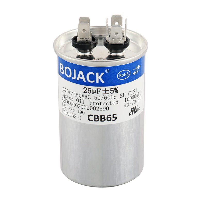 BOJACK 25 µF 370V 450V AC CBB65 Motor and Fan Starting Round Capacitor - Image 1
