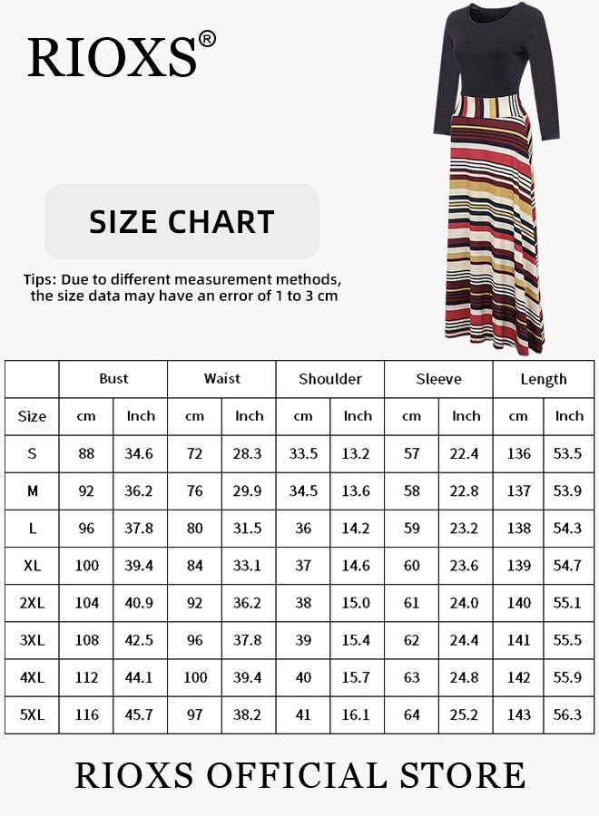 RIOXS Women's Long Sleeve Striped Long Dress Casual Beach Maxi Dress  - Image 2