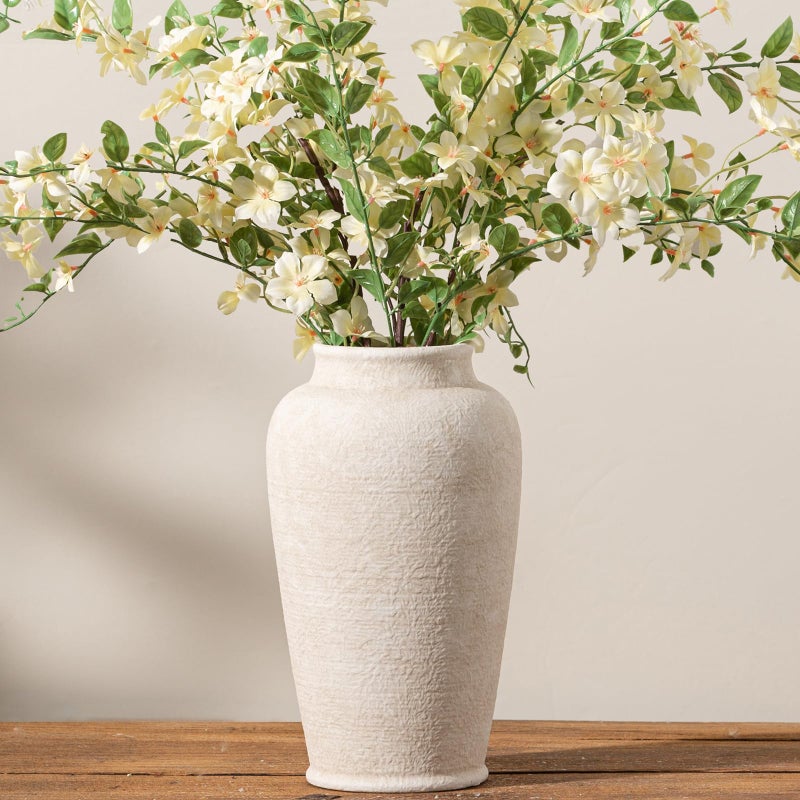 ooit Ceramic Flower Vase, 11 Inch Large White Flower Vase Tall Rustic Farmhouse Decorative Vase Floral Pottery Vases for Home Decor Table Living Room Entryway Mantel Bedroom Bathroom Kitchen - White - Image 1