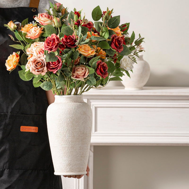 ooit Ceramic Flower Vase, 11 Inch Large White Flower Vase Tall Rustic Farmhouse Decorative Vase Floral Pottery Vases for Home Decor Table Living Room Entryway Mantel Bedroom Bathroom Kitchen - White - Image 3
