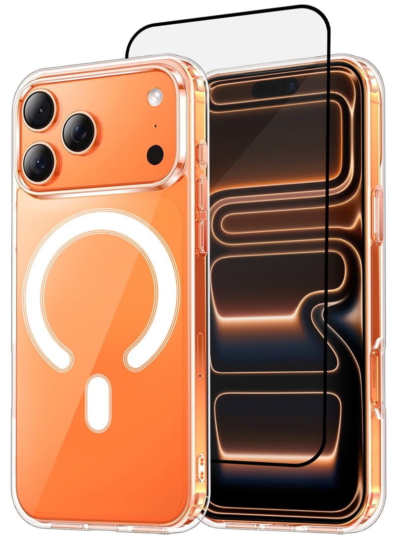 2 Packs Magnetic Clear Case for iPhone 17 Pro - One Case One 3D Screen Protector - MagSafe Compatible Shockproof TPU Drop Protection Slim Transparent Cover - Image 1