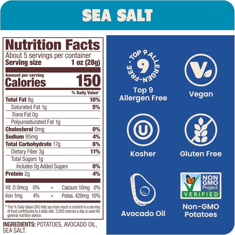 Jackson's Jackson’s Kettle Cooked Sea Salt Potato Chips - 5oz Pack of 7 with Premium Avocado Oil - Image 2
