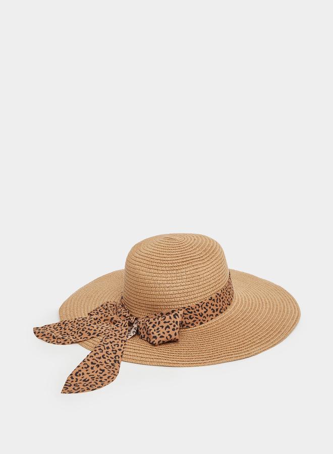 Styli Styli Animal Print Ribbon Detail Straw Panama Hat  - Image 4