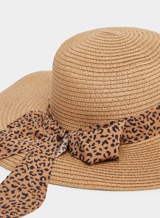 Styli Styli Animal Print Ribbon Detail Straw Panama Hat  - Image 3