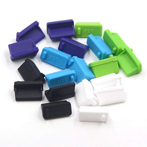 Lampvpath 20 Pcs 5Colors Silicone USB Type A,USB Port Standard-A Female Anti Dust Cover Plugs Protector Stopper Cap for Desktop PC Laptops (Black,White,Purple,Green,Blue) - Image 1