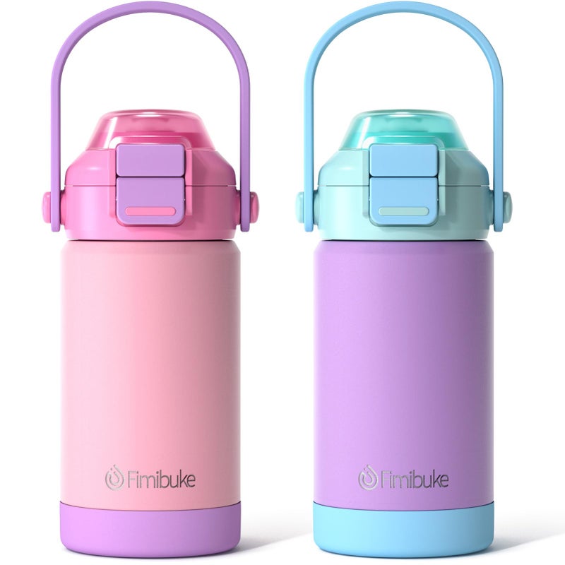 Fimibuke Kids Insulated Water Bottle with Pop-Open Straw & Spout 2-in-1 Lid, 14oz Kids Insulated 18/8 Stainless Steel Water Bottle for School Girls Boys Toddler Water Bottle Leak Proof Toddler Cups, Macaron - Image 1