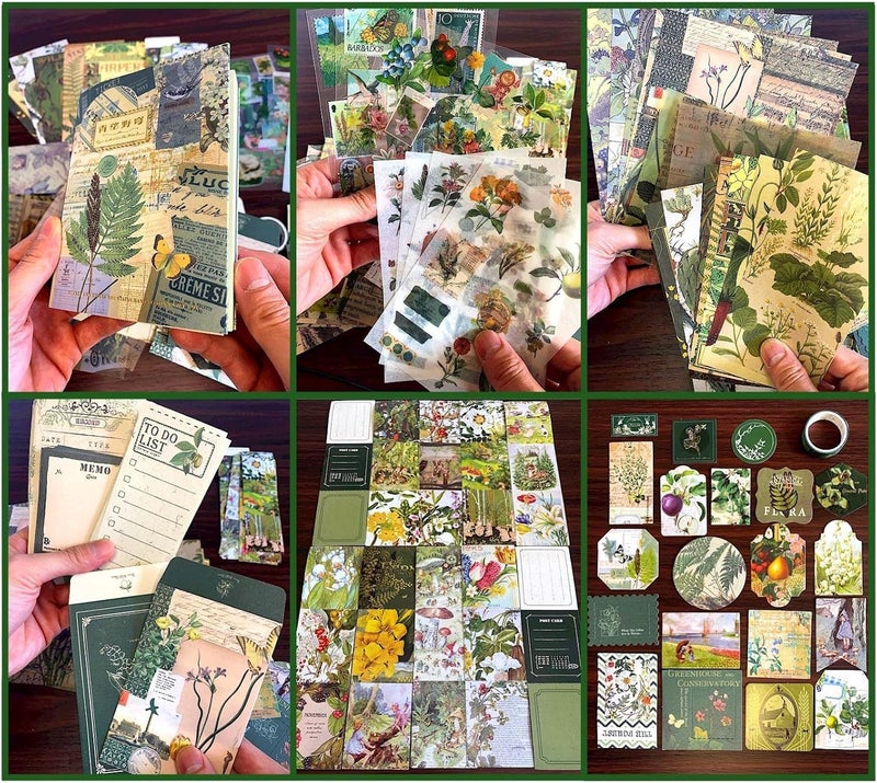 GDNK 346pcs Vintage Journal Scrapbook Pack Kit for Art Journaling Bullet, Planners DIY Paper Stickers, Craft Kits Notebook, Collage Album Aesthetic Sticker (Moonlight) (Green) - Image 3