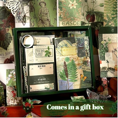 GDNK 346pcs Vintage Journal Scrapbook Pack Kit for Art Journaling Bullet, Planners DIY Paper Stickers, Craft Kits Notebook, Collage Album Aesthetic Sticker (Moonlight) (Green) - Image 5