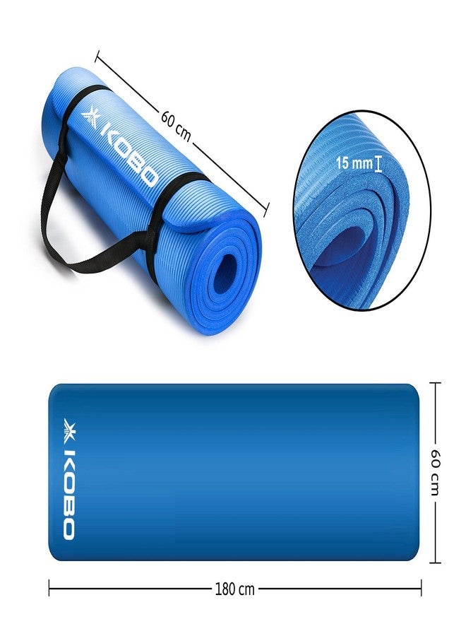 كوبو بساط يوغا Kobo NBR Athletica - بساط تمارين سميك متعدد الاستخدامات، مانع للانزلاق ومقاوم للتمزق. مثالي لليوغا الساخنة، والتمارين الرياضية في الصالات الرياضية، والتمارين المنزلية، والبيلاتس، والعلاج الطبيعي، والتخييم. يتضمن حزام حمل (15 مم، أزرق). - Image 4