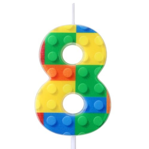 Rossesay Building Block Number 0-9 Birthday Cake Candle Numeral Birthday Sparkler Candles for Building Block Cake Topper for Party Decorations Supplies(Number 8) - Image 1